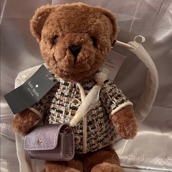 Kate Spade Teddy Bear with Tweed Jacket and Purple Purse cross body NWTS,RT,$449 - Picture 1 of 11